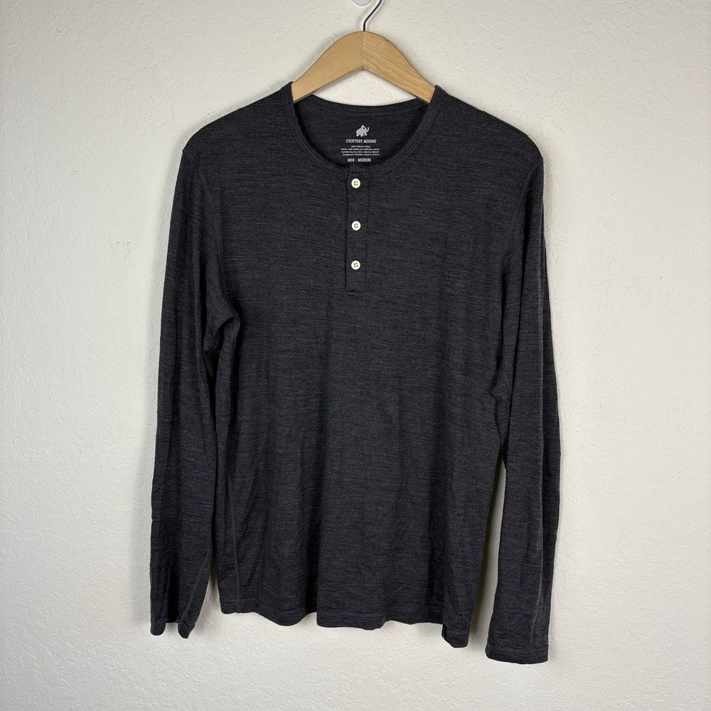 Woolly Shirt Mens M Gray Henley Everday 100% Merino Wool Performance Base Layer